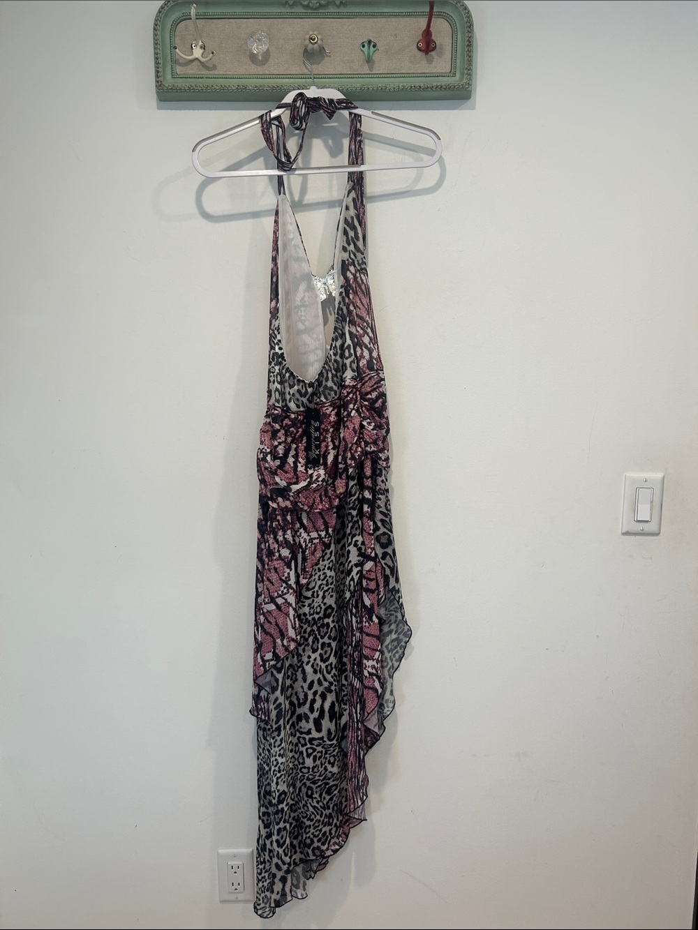 Dolls kill Y2K Paris Pink and Black Animal Print mesh Halter Maxi Dress medium - Picture 7 of 8